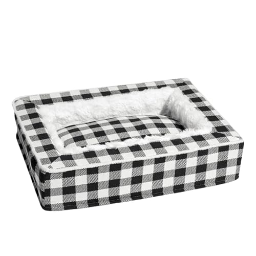 Jeeeun Tartan Cozy Dog Anti-Anxiety Calming Bed, Classic Tartan Pet Bed-Square Dog Beds, Festive Classic Tartan Cozy Dog Anti-Anxiety Calming Bed (25.59 * 19.69 * 6.3 in,Black) von Jeeeun