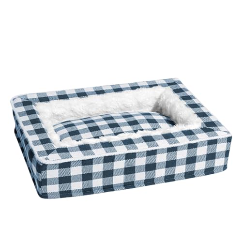 Jeeeun Tartan Cozy Dog Anti-Anxiety Calming Bed, Classic Tartan Pet Bed-Square Dog Beds, Festive Classic Tartan Cozy Dog Anti-Anxiety Calming Bed (25.59 * 19.69 * 6.3 in,Blue) von Jeeeun