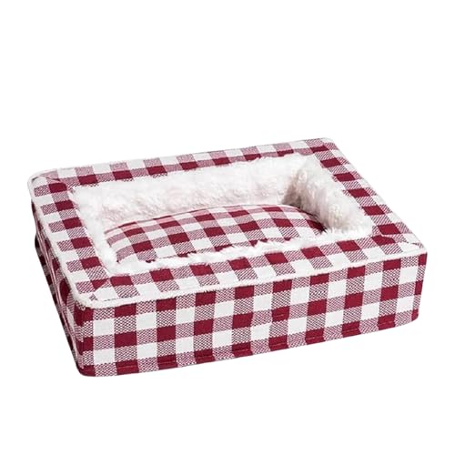 Jeeeun Tartan Cozy Dog Anti-Anxiety Calming Bed, Classic Tartan Pet Bed-Square Dog Beds, Festive Classic Tartan Cozy Dog Anti-Anxiety Calming Bed (25.59 * 19.69 * 6.3 in,Red) von Jeeeun