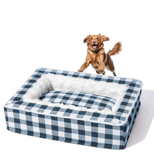 Jeeeun Tartan Cozy Dog Anti-Anxiety Calming Bed, Festive Classic Bed Square, Square Dog Bed, Dog Beds Large Sized, Classic Tartan Pet Bed (Large,Blue) von Jeeeun