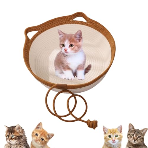 Jeeeun VirelaPets Woven Rope Cat Basket, Hand Woven Cats Bed, Cozy & Durable Cat Bed for Indoor Cats (Brown,Small) von Jeeeun