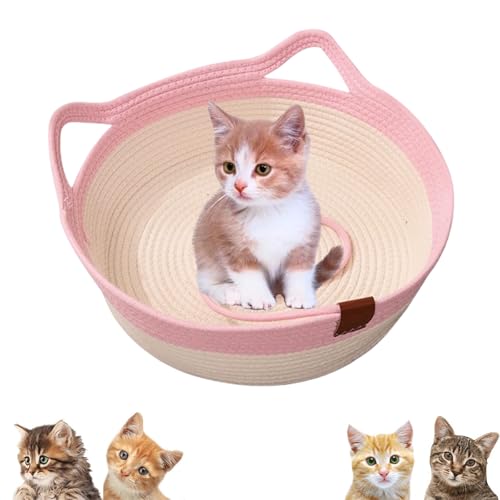 Jeeeun VirelaPets Woven Rope Cat Basket, Hand Woven Cats Bed, Cozy & Durable Cat Bed for Indoor Cats (Light Pink,Large) von Jeeeun