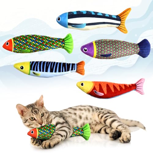 Jeefome Katzenspielzeug Saury Fish: 5er-Pack Katzenminze-Spielzeug mit Knistergeräusch und weicher Baumwolle – interaktives Katzenspielzeug für drinnen – Kätzchen-Übungsspielzeug für alle Rassen, von Jeefome