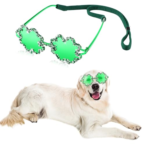 Jeere St. Patrick's Day Hundekostüm, grünes Kleeblatt, Sonnenbrille mit Strass, Welpen-Stirnband, grüne Requisite, Sonnenbrille für mittelgroße und große Hunde, Katzen für Cosplay, Party, Glückskleid von Jeere