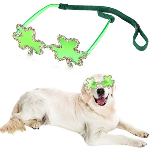 Jeere St. Patrick's Day Hundekostüm, grünes Kleeblatt, Sonnenbrille mit Strass, Welpen-Stirnband, grüne Requisite, Sonnenbrille für mittelgroße und große Hunde, Katzen für Cosplay-Party, von Jeere