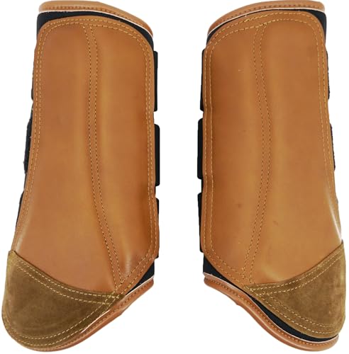 Jeereal Pferdestiefel für Pferde, Schutzausrüstung und Trainingsausrüstung, Neopren, wasserdichtes Tuch und echtes Leder, Braun, Cob (Medium)) von Jeereal