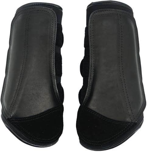 Jeereal Pferdestiefel für Pferde, Schutzausrüstung und Trainingsausrüstung, Neopren, wasserdichtes Tuch und echtes Leder, Schwarz, Größe L von Jeereal