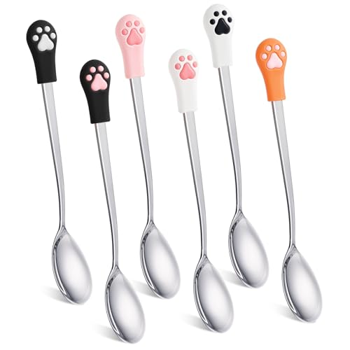 Jeffdad 6 Stück Katzen Löffel Edelstahl, Katzenpfotenschaufel Katzenlöffel Hundelöffel Haustier Futter Löffel, Paw Cat Can Spoon Fütterungslöffel Langer Griff Futterlöffel für Haustiere von Jeffdad