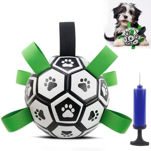 Jeinbuil Hundespielzeug Ball HundeBälle (15 cm) Hundefußball mit Griff Fußball für Hunde Hundeball für Outdoor Indoor Rasen Schwimmen für kleine und mittelgroße Hunde von Jeinbuil