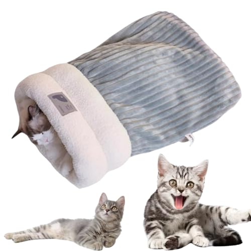 Cat Winter Sleeping Bag, Cat Winter Sleeping Bag Soft Plush Cat Sack Self Warming Cat Cave Bed for Indoor Cats, 360° Wrap Comfortable Pet Snuggle Sack, Self Warming Cat Bed (F,L) von Jelaqmot