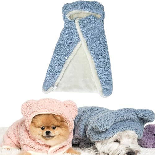 Pet Cape Blanket, Dog Cape Blanket, Warm Winter Blanket Cape for Dogs and Cats,Dog Winter Coat with Hat (Blue,Large) von Jelaqmot