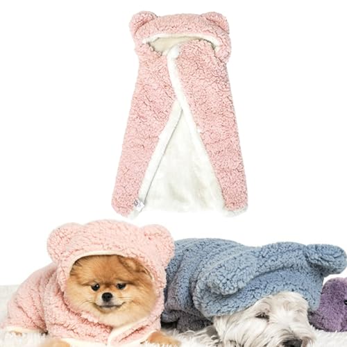 Pet Cape Blanket, Dog Cape Blanket, Warm Winter Blanket Cape for Dogs and Cats,Dog Winter Coat with Hat (PINK,Large) von Jelaqmot