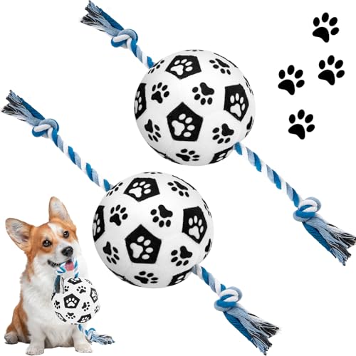 JellyArch 2 Stück 12,7 cm große Hundebälle auf Seil, interaktiver Hunde-Fußball mit Gurt, für drinnen und draußen, Hundespielzeug, Geburtstagsgeschenk, Plüschspielzeug, Apportieren, Ziehen, von JellyArch