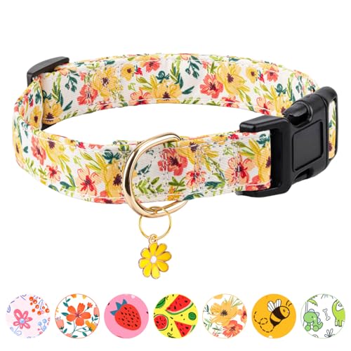 Jelwuion Hundehalsband, personalisierbar, niedlich, für Mädchen, Hündinnen, Jungen, mit Blumenmuster, weiches Haustierhalsband mit sicherer Schnalle für kleine, mittelgroße und große Hunde (gelbe von Jelwuion