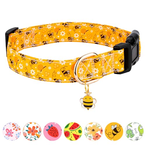 Jelwuion Hundehalsband, personalisierbar, niedlich, für Mädchen, Jungen, Bienen-Design, weiches Haustierhalsband mit sicherer Schnalle für kleine, mittelgroße und große Hunde (gelbe Biene, L) von Jelwuion