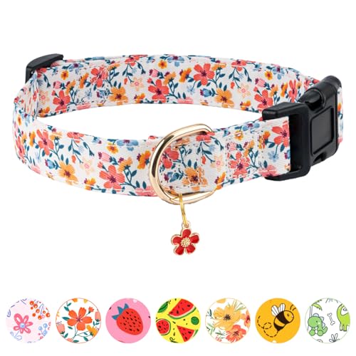 Jelwuion Hundehalsband, personalisierbar, niedlich, für Mädchen, Jungen, Hunde, Blumenmuster, weiches Haustierhalsband mit sicherer Schnalle für kleine, mittelgroße und große Hunde (rote Blume, Größe von Jelwuion