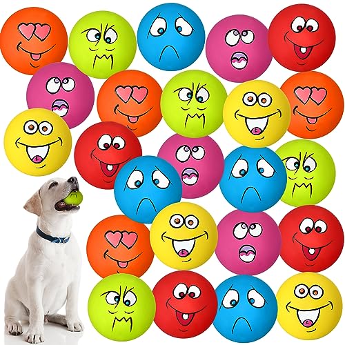 Jenaai 24 Stück Lustiges Gesicht Quietschendes Hundespielzeug Latex Weiches Hundespielzeug Emoticon Hund Quietschball Interaktives Hundespielzeug Bälle Apportieren Spielen Bälle Spielzeug für Kleine von Jenaai