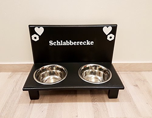 Jennys Tiershop Hundefutterbar. Frei gestalten mit Wunschname und Deko. Hundenapf für kleine Hunde. Napf Hund. Futterbar Hunde in schwarz 2 x 750 ml Edelstahlnapf (N105) von Jennys Tiershop