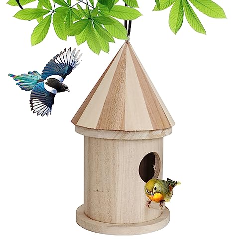 Hölzerner Vogelhaus hängen DIY Outdoor minimalistischer Stil Schutz wetterfestes Vogelhaus Nistkasten für Garten Yard Balkon, Runde Tür, Vogelhäuser für Garten von Jeorywoet