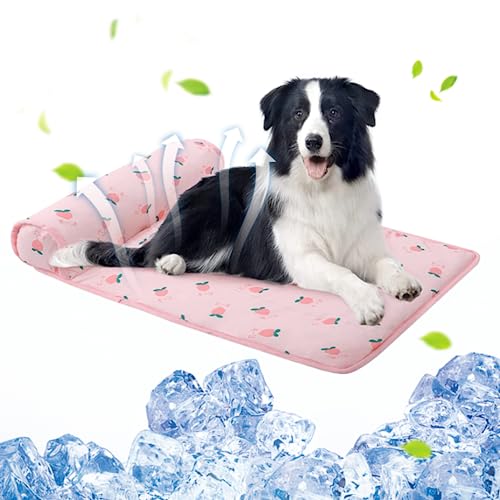 Hund Cool Matte niedliche Nicht-Schlupf-Kühlbett 23.62 x 175 Zoll Waschbarer Sommer Haustierkühlmatte Waschbare Eis Seide Kühldecke für Katzen Hunde unter 5 kg rosa Kirschpatern, Haustierkühlmatte von Jeorywoet