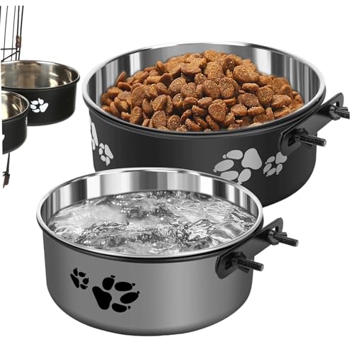 Hundefutterschale, 2pcs Hundekiste Schalen, 6,3x2,4/7x2,5 Hundefutter Schüssel ohne Verschütten mit Schrauben abnehmbare hängende Haustierkiste Wasser und Futterschalen runden Waschkörperstahl Hausti von Jeorywoet