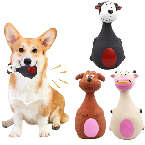 Hundequietschende Spielzeug, 3pcs Hundekäsespielzeug, quietschende unzerstörbare Hund Spielzeug 5x2.4 umweltfreundlich Latex Hundekundspielzeug für Welpen kleine mittelgroße große Hunde, unzerstörbar von Jeorywoet