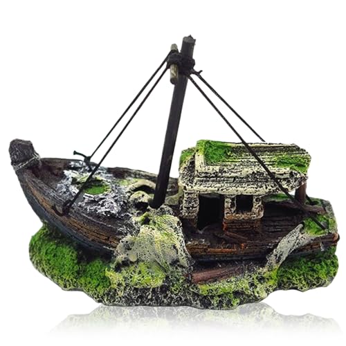 Jeorywoet Aquariumdekor Ornamente, Fischtankdekorationen, 4x2,4x5 Schiffswrack Aquariumdekorationen ungiftiges realistisches Harz Sunken Ship für Aquarium Garnel von Jeorywoet