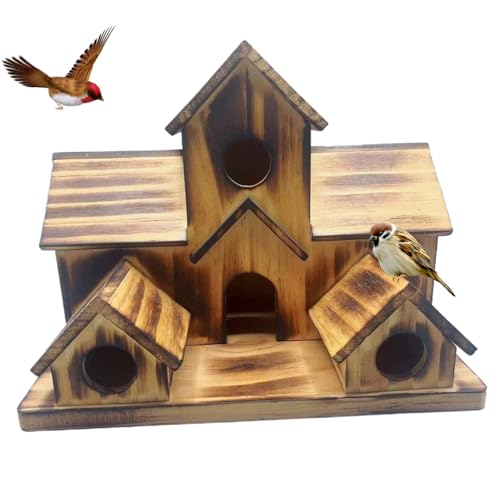 Jeorywoet Bird House 5 Loch Vogelhäuser Raum für 5 Vogelfamilien Holz Vogelhäuser für außerhalb des Bluebird Tree Swallow Hängende Vogelhaus Dekoration für Garten Vogelhaus von Jeorywoet