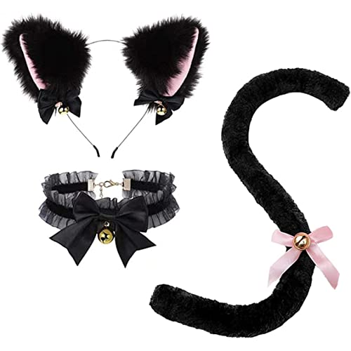 Jeorywoet Cat Cosplay -Kostüm für Mädchen 3pcs/Set Spitzen -Bowknotverstellbarer Kettenhöcher mit Bellplüsch niedlich von Jeorywoet