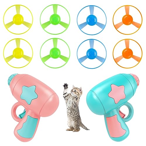 Jeorywoet Flying Disc Launcher für CAT 10pcs/Set, niedliche farbenfrohe interaktive Katzen, die Saucer -Shooter -Spielzeug für Innen -Outdoor -Training, Flying Disc Toy verfolgen von Jeorywoet