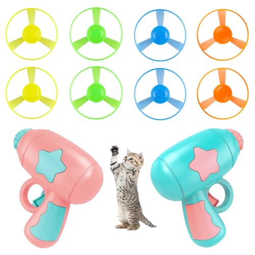 Jeorywoet Flying Disc Launcher für CAT 10pcs/Set, niedliche farbenfrohe interaktive Katzen, die Saucer -Shooter -Spielzeug für Innen -Outdoor -Training, interaktives Katzenspielzeug verfolgen von Jeorywoet