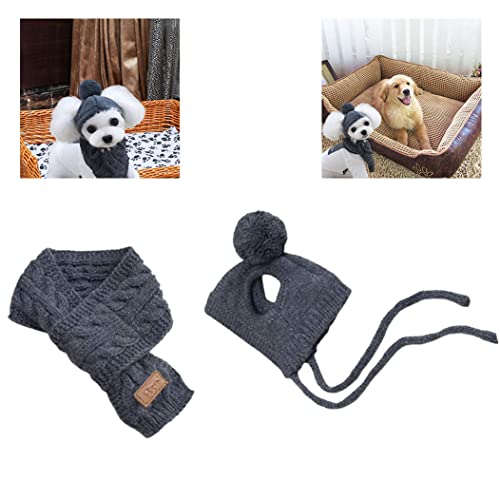 Jeorywoet Hundegestrickter Schal, Hundehutschal Set Winter warmes Haustier Strickschal Welpe graue Kapuze Schalwärmer, Kapuze Warmer Schal für Katze von Jeorywoet