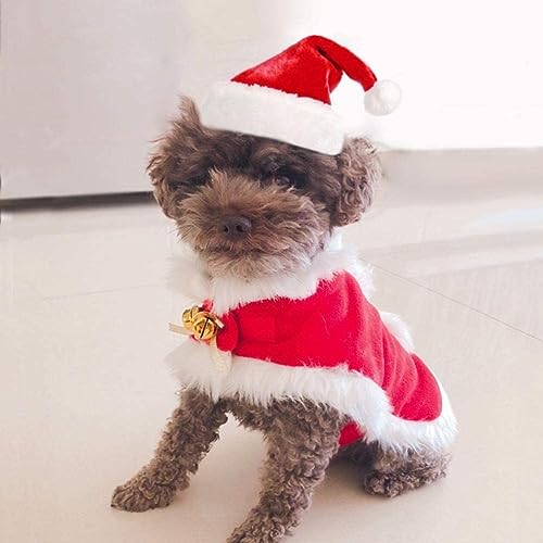 Jeorywoet Katzen Weihnachts -Outfit, Haustier Weihnachtskostüm, Katzen -Weihnachtsmotor, Kätzchen Weihnachtshut mit Umhang für e Katze, Kätzchen, Hund, Welpe rot von Jeorywoet