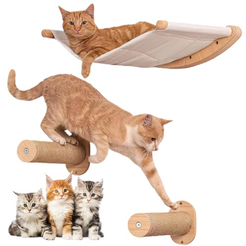 Katzenhängematte mit Katzenwandstufen 3pcs/Set Kratzfeste Katzenwandregale Abstandssparung Sport Ruhende Katzenkletterregale für Zuhause, Katzenwandregale von Jeorywoet