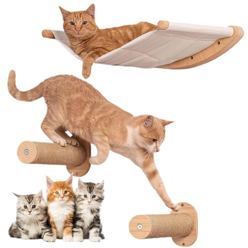 Katzenhängematte mit Katzenwandstufen 3pcs/Set Kratzfeste Katzenwandregale Abstandssparung Training Ruhende Katzenkletterregale für heimische Katzenkletterregale von Jeorywoet