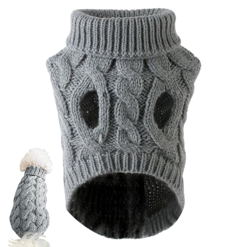 Kleine Hund Pullover Schildkrötenpullover gestrickter Pullover Elastic Dog Christmas Pullover Winter Dicke warme klassische kleine Hundekleidung für Chihuahua, Yorkie, Teetasse, Dackelgrau L, kleine von Jeorywoet