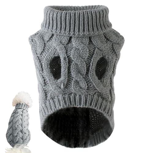 Kleiner Hund Pullover Turtleneck gestrickt Pullover Elastic Dog Christmas Pullover Winter Dicke warme klassische kleine Hundekleidung für Chihuahua, Yorkie, Teetasse, Dackelgrau -XL, kleine Hundeklei von Jeorywoet