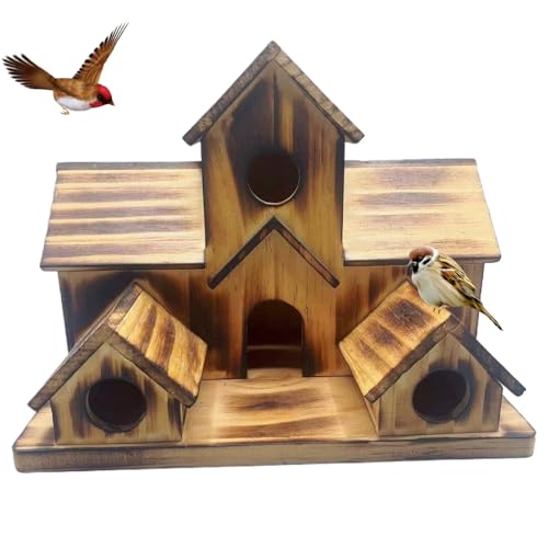 Vogelhaus, 5 Loch Vogelhäuser Zimmer, dekorative Holzvogelhäuser für Außenbaum, Schlucken hängende Vogelhausdekoration für Garten im Freien von Jeorywoet