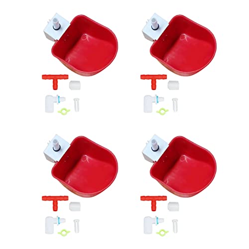 Jerliflyer 4 Set Automatic Poultry Fount Plastic Waterer Bowl with Hose Attachment for Game Birds, Universal Red Poultry Waterer with Hose Attachment von Jerliflyer