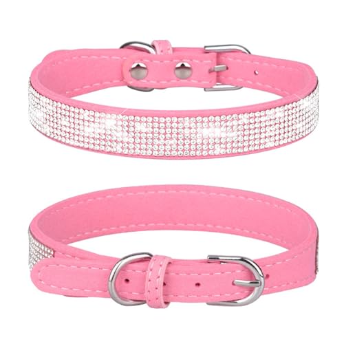 Jestrem Hundehalsband, glitzerndes Strass-Hundehalsband, verstellbar, Leder, glitzernd, für kleine, mittelgroße und große Rassen, Mädchen, Hunde, Katzen, Rosa von Jestrem