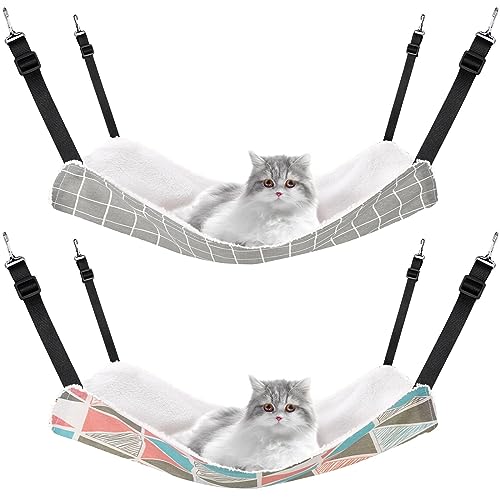 2 Stücke Reversible Katze Hängende Hängematte Weich Atmungsaktiv Haustier Käfig Hängematte mit Verstellbare Gurte und Metallhaken Doppelseitiges Hängende Bett für Katzen Kleine Hunde Kaninchen von Jetec