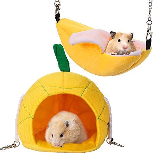 Jetec Hamster-Hängematte, weiches Bett, kleines Haustierhaus, Tierhaus, zum Aufhängen, für Meerschweinchen, Ratten, Chinchilla, Schlafen und Spielen, Banane und Ananas, 2 Stück von Jetec