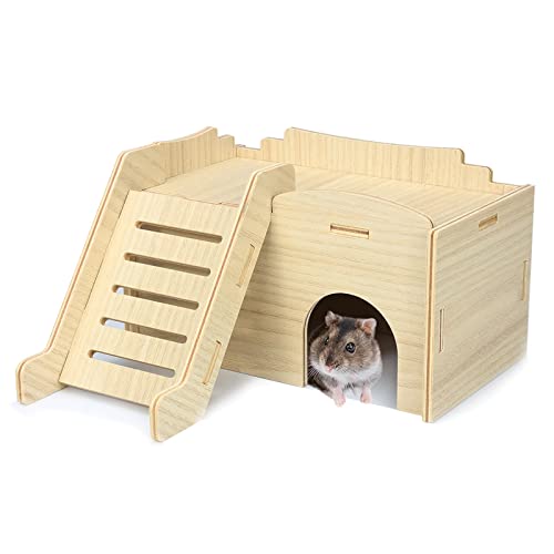 Jevnd Hamsterhaus aus Holz mit Kletterleiter und Fenster, handgefertigtes Hamsterversteck zum Spielen/Kauen/Verstecken für Zwerghamster, syrische Hamster, Rennmäuse und Lemmings von Jevnd