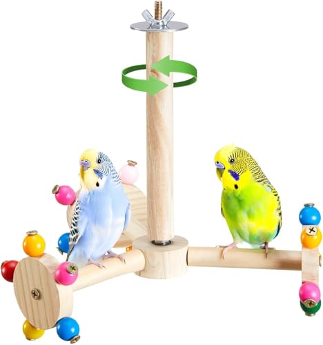 Vogelständer-Sitzstange, interaktives drehendes Sittichspielzeug, Holzübungsrad, Papageienspielzeug, Anreicherung Nymphensittiche Spielzeug für Vogelkäfig, Vogelkäfigzubehör, Sitzstange Spielzeug für von Jevnd