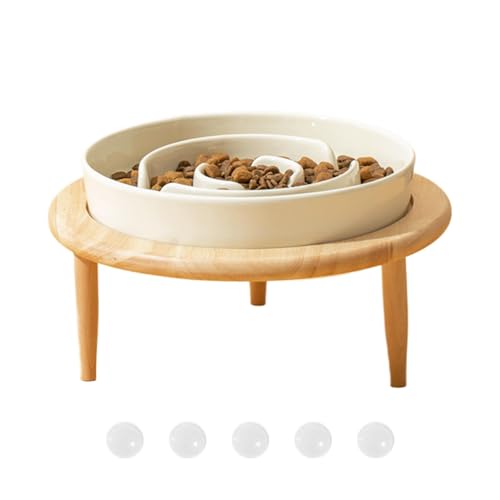 Dog Slow Feeder Bowl – Rutschfester Hundenapf aus Keramik mit erhöhtem Holzsockel | Fütterungszubehör Slow Feeder | Spülmaschinenfestes Haustier-Entspannungsspielzeug für Hunde und Welpen von Jextou