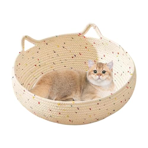 Jextou Handgewebtes Katzenbett aus Baumwollseil, gewebte Katzenbetten für Hauskatzen | Kätzchenbettkorb rund | Gewebter, atmungsaktiver Katzenbettkorb, rutschfeste Haustierbetten für kleine Hunde und von Jextou