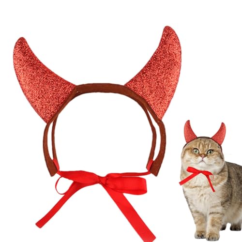 Jextou Haustier-Cosplay-Kostüm, Katzen-Halloween-Kostüme - Halloween Lustige Teufelshörner | Niedliche Partygeschenke, Fotografie-Requisiten, Festliche Kopfbedeckung mit Riemen für Feiern von Jextou