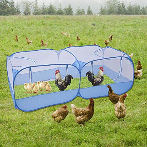 Jhua Haustier-Laufstall für Kleintiere, Tragbares Hühnergehege mit Abdeckung, Faltbarer Hühnerstall Outdoor, Spielgehege für kleine Haustiere mit transparenten Netzwänden für Huhn, Ente, Welpe, Katze, Kaninchen (Blau) von Jhua