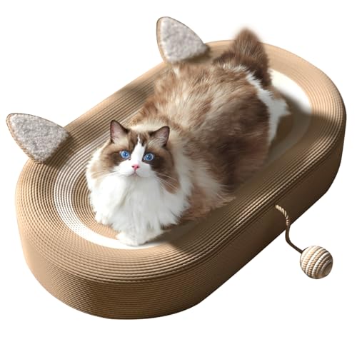 JiJianLiangJu Katzenkratzer, Katzenkratzbett, 3-in-1, Sisal-Kratzer ohne Schmutz, 61 cm Katzenkratzer für Indoor-Katzen, Unterseite rutschfest, beweglich, niedlicher Katzenohren-Kratzer von JiJianLiangJu