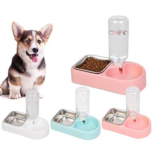 Box Hundenapf, Futter-Wassernapf Set mit automatischer Wasserspender-Flasche, abnehmbarer Edelstahlnapf, hängender Haustierkäfig-Schüssel, Futter & Wasser-Futterspender für kleine Hunde Katze, Welpen und kleine Tiere (Rosa) von JiangYan-US